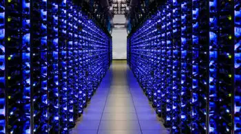 inside a data centre lots of blue lights