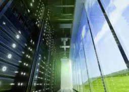 the inside of a data centre with server racks